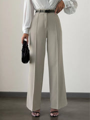 Solid Button Medium Rise Zipper Fly Straight Leg Pants