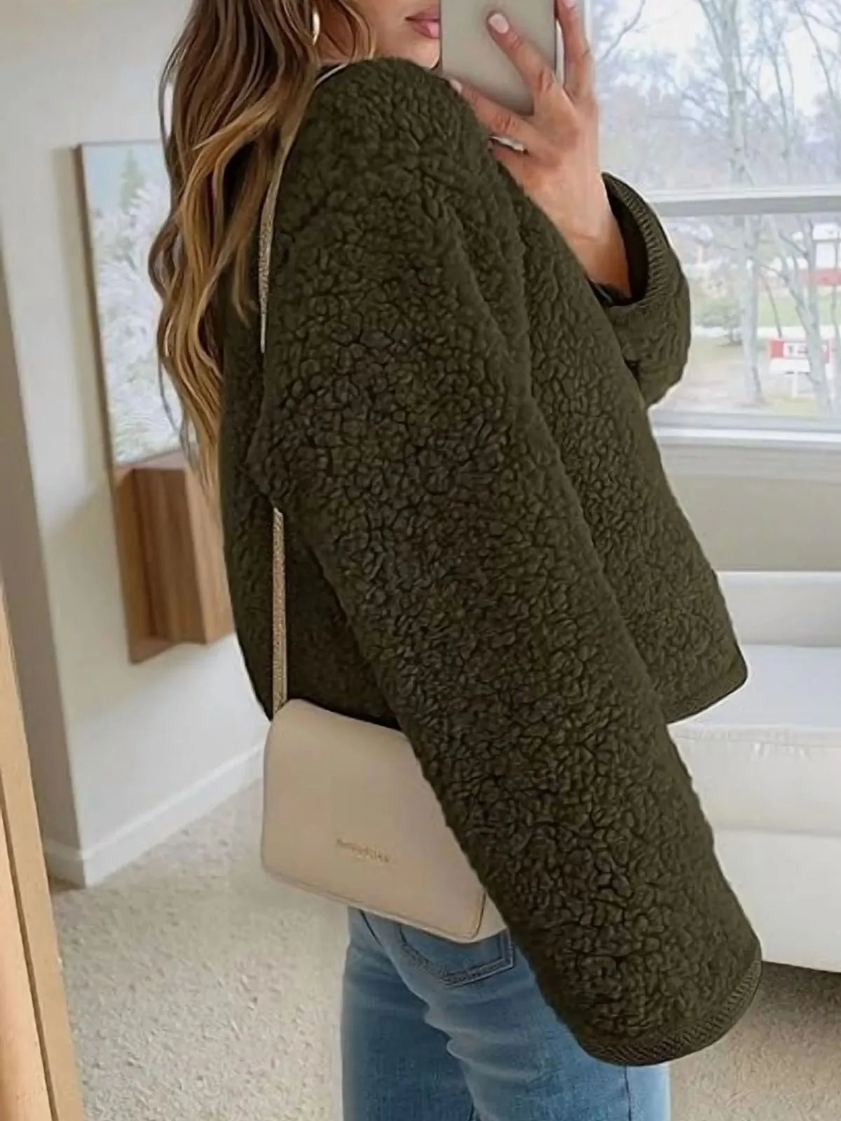 Trendy Cute Solid Button Fuzzy Fleece Teddy Bear Soft Faux Fur Coat