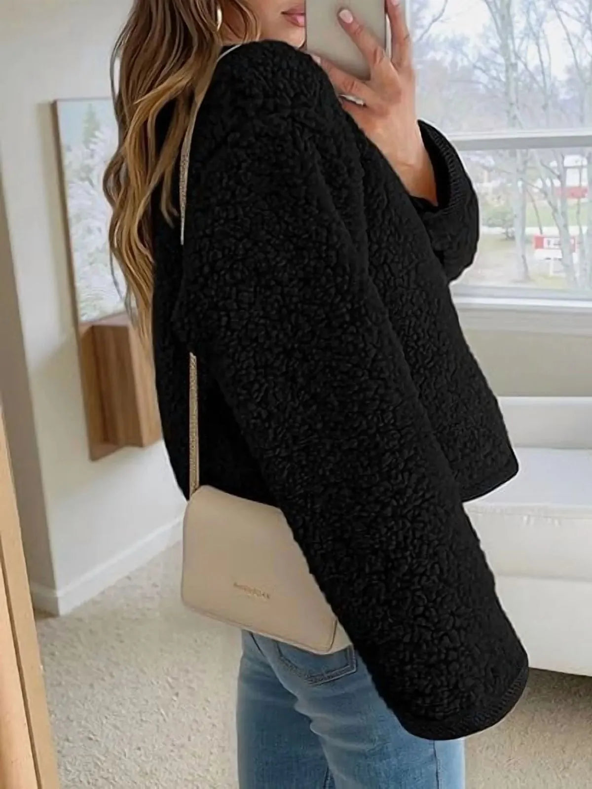 Trendy Cute Solid Button Fuzzy Fleece Teddy Bear Soft Faux Fur Coat