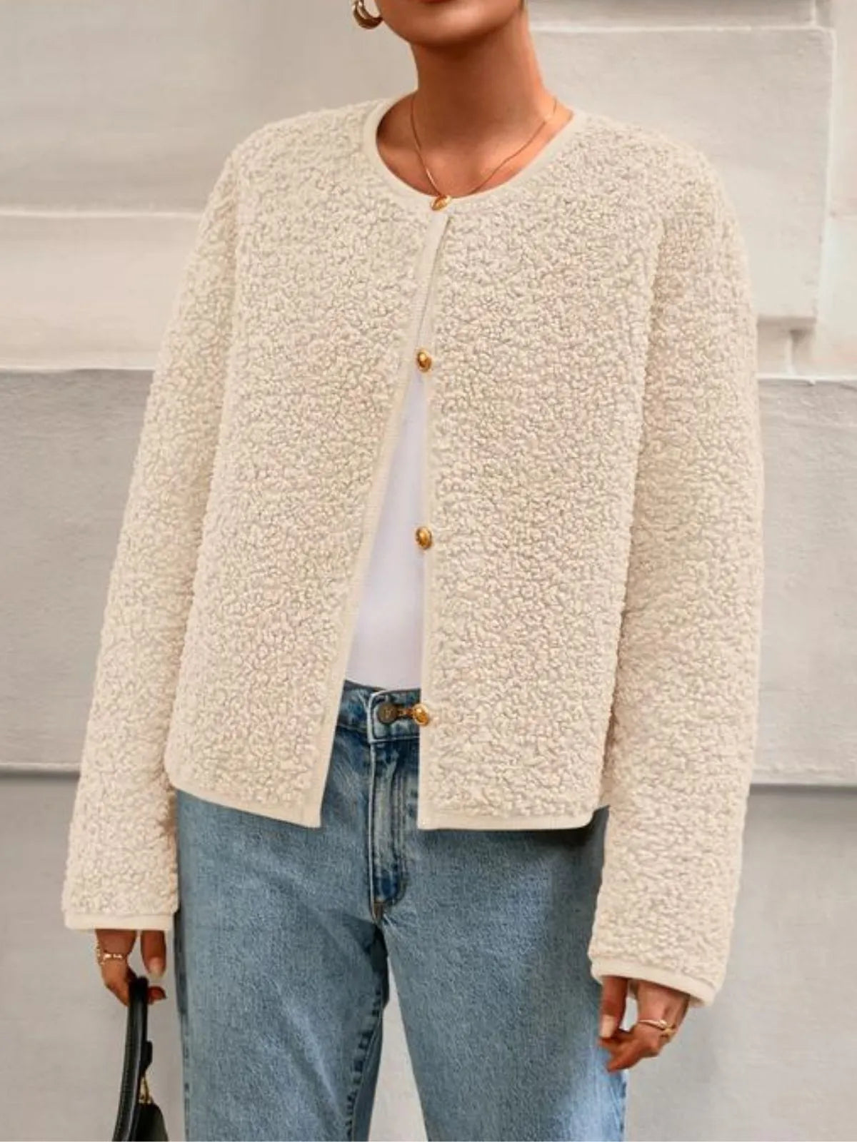 Trendy Cute Solid Button Fuzzy Fleece Teddy Bear Soft Faux Fur Coat