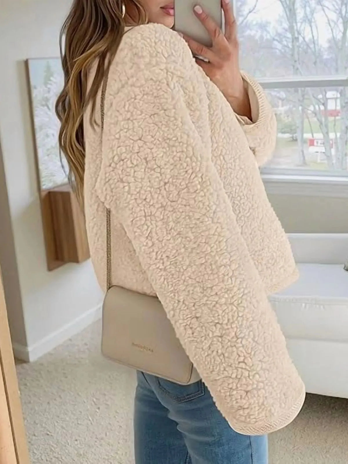 Trendy Cute Solid Button Fuzzy Fleece Teddy Bear Soft Faux Fur Coat