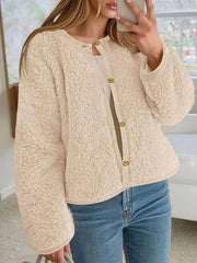 Trendy Cute Solid Button Fuzzy Fleece Teddy Bear Soft Faux Fur Coat