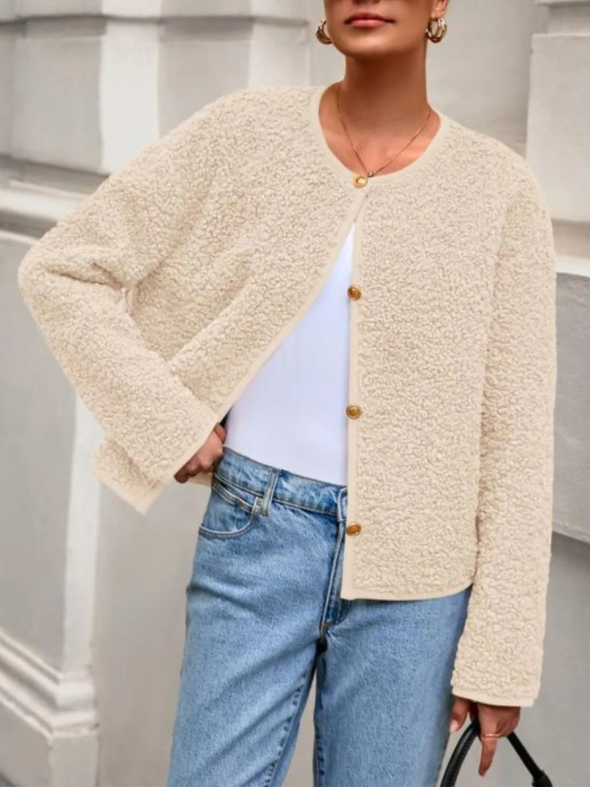 Trendy Cute Solid Button Fuzzy Fleece Teddy Bear Soft Faux Fur Coat
