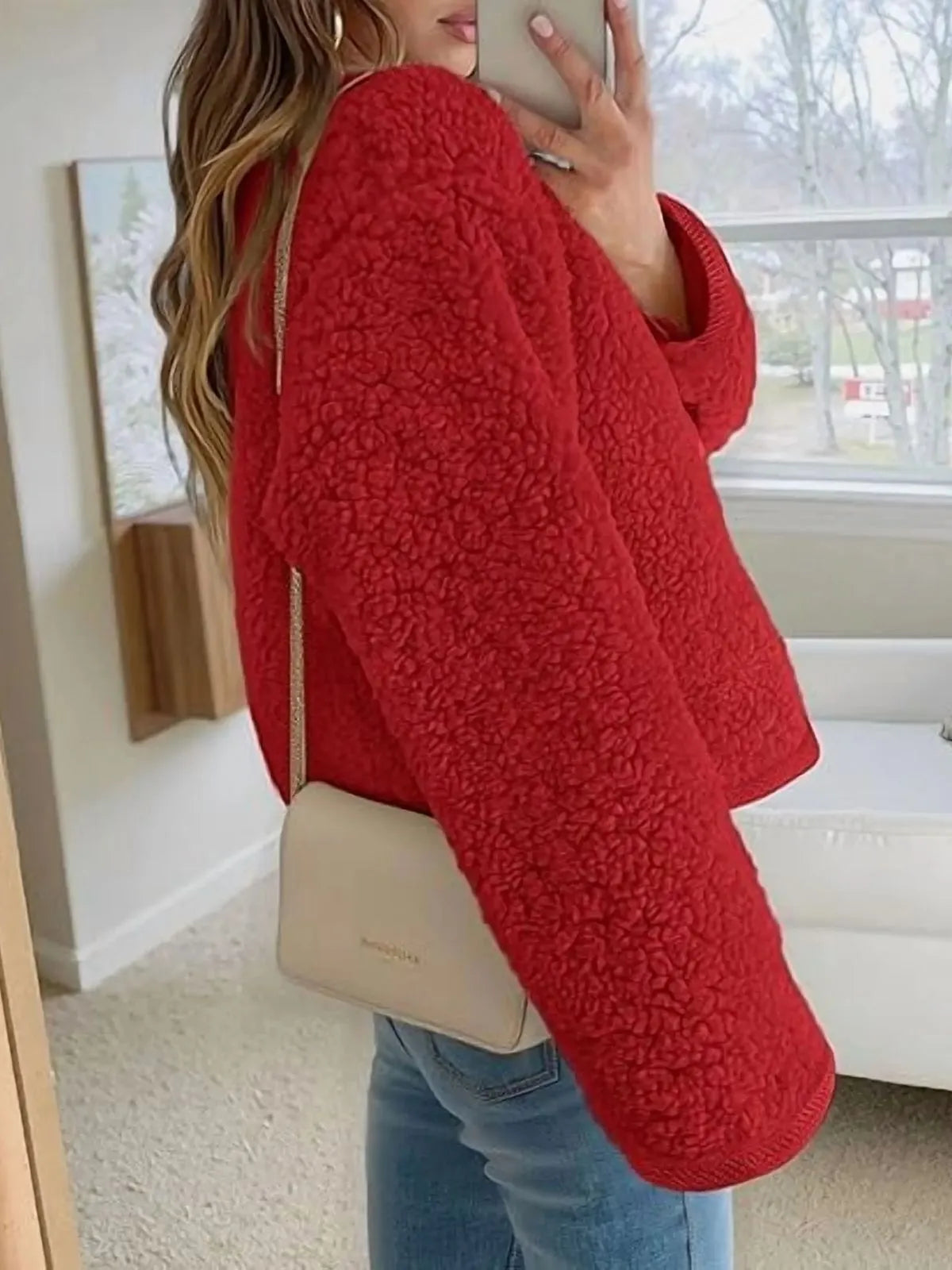 Trendy Cute Solid Button Fuzzy Fleece Teddy Bear Soft Faux Fur Coat