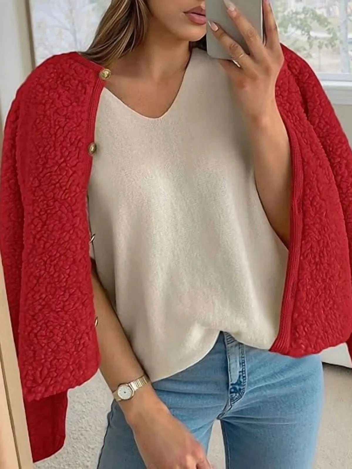Trendy Cute Solid Button Fuzzy Fleece Teddy Bear Soft Faux Fur Coat