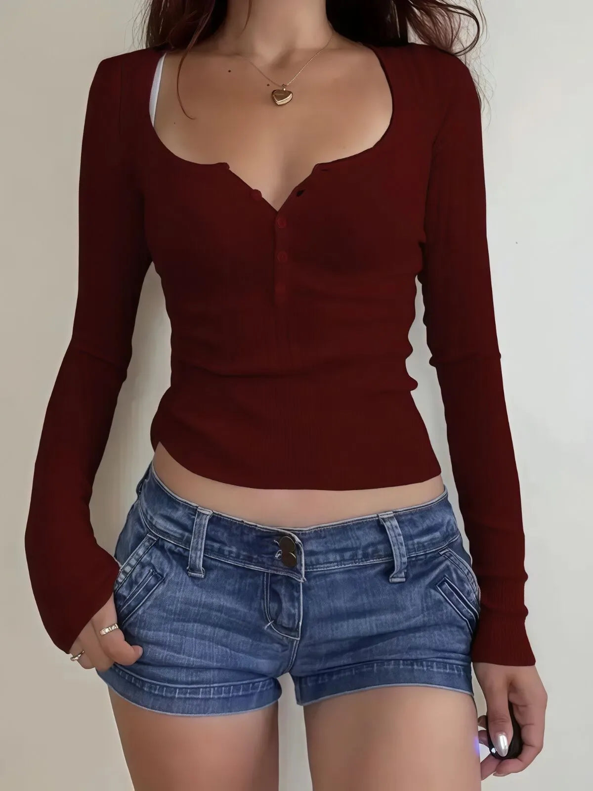 Solid Button Round Neck Half Button Knit Casual Slim-fitting Pullover Sweater Knitwear for Daily Wear