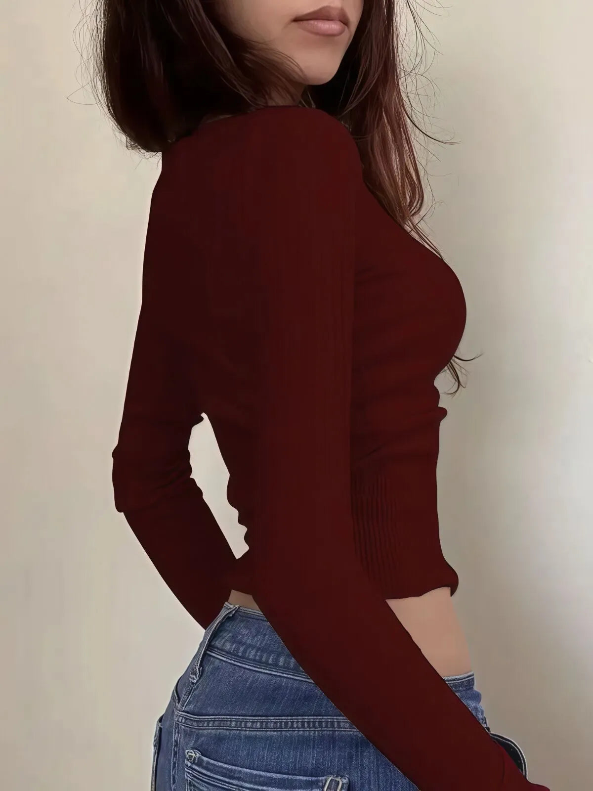 Solid Button Round Neck Half Button Knit Casual Slim-fitting Pullover Sweater Knitwear for Daily Wear