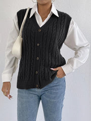 Solid Button V-neck Plain Fashion Twist All-match Vest