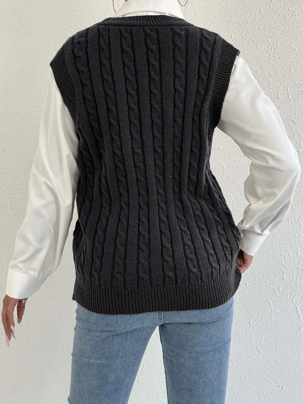 Solid Button V-neck Plain Fashion Twist All-match Vest