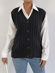Solid Button V-neck Plain Fashion Twist All-match Vest