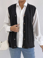 Solid Button V-neck Plain Fashion Twist All-match Vest