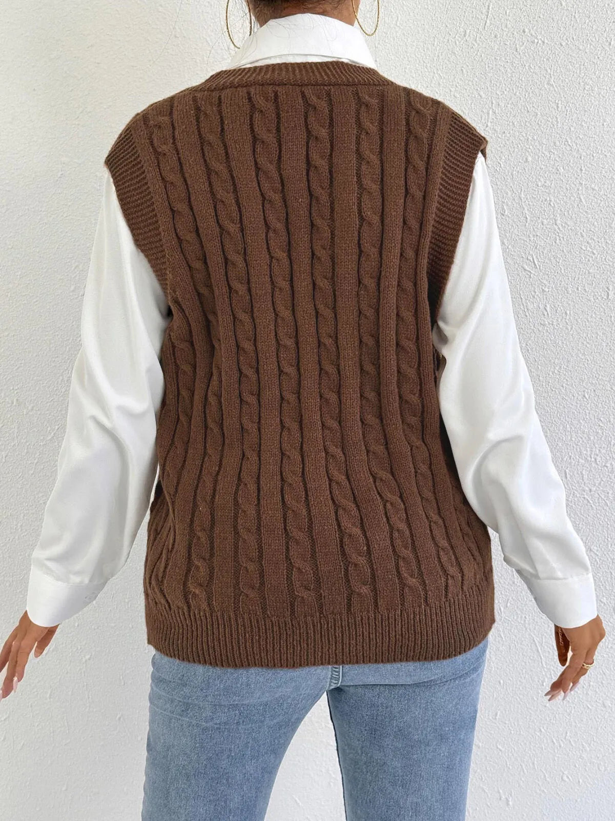Solid Button V-neck Plain Fashion Twist All-match Vest
