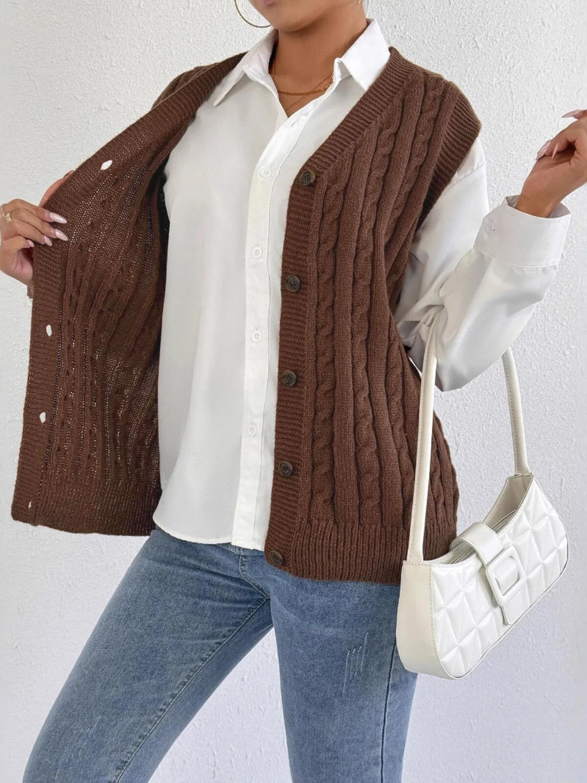 Solid Button V-neck Plain Fashion Twist All-match Vest
