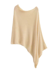 Solid Cape One Shoulder Knit Sheer Poncho Trendy Lightweight Asymmetric Top