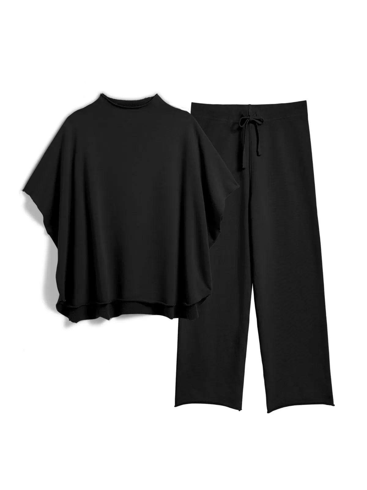 Solid Casual High Neck Mock T-shirt & Solid Wide Leg Pants Lounge Set
