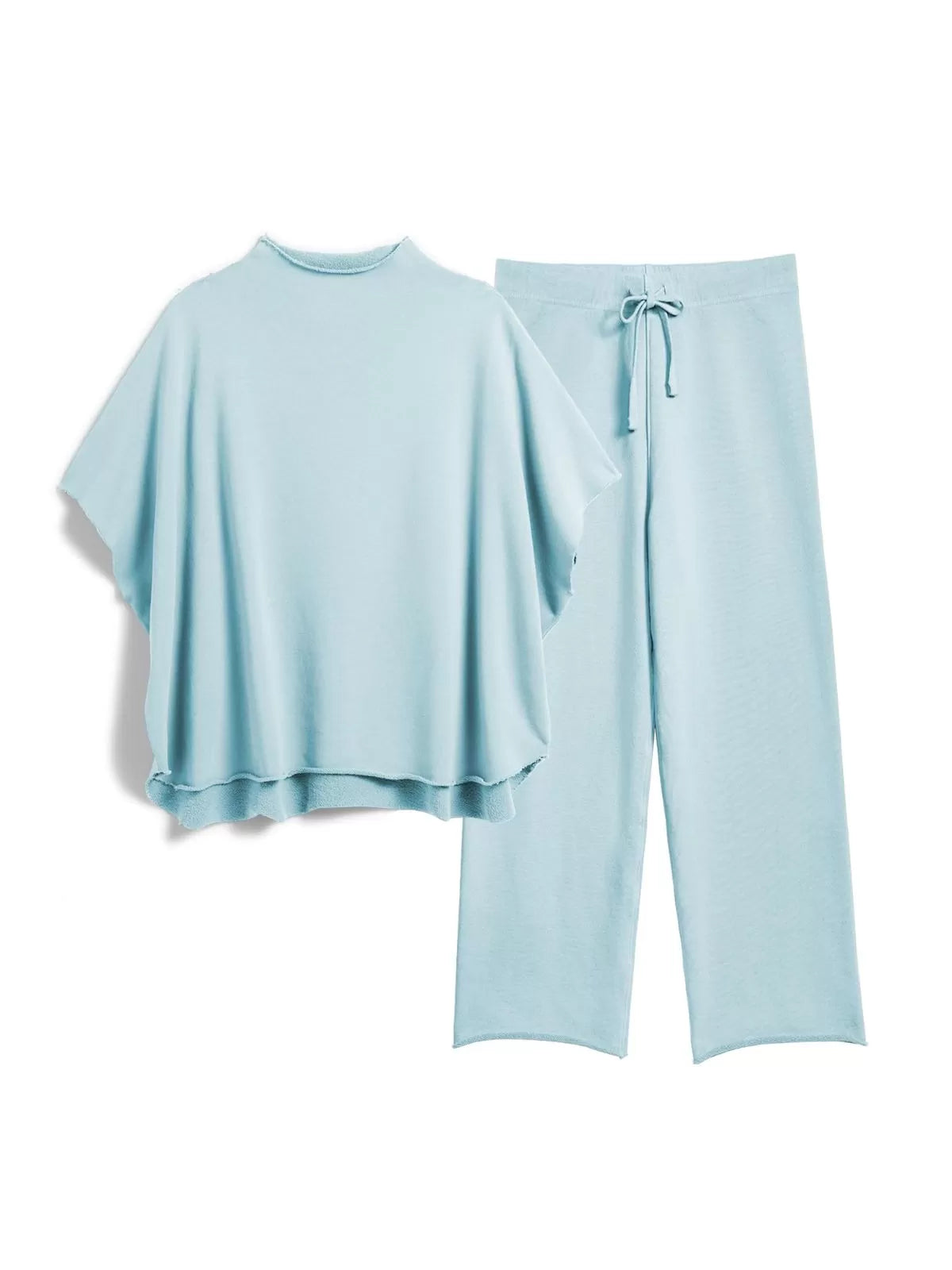 Solid Casual High Neck Mock T-shirt & Solid Wide Leg Pants Lounge Set