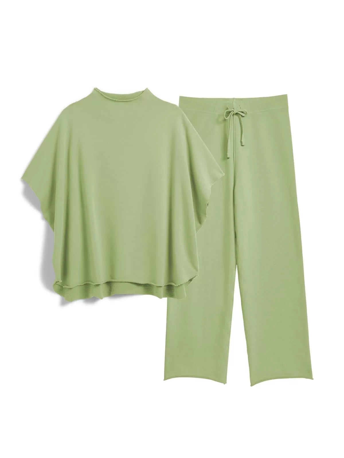 Solid Casual High Neck Mock T-shirt & Solid Wide Leg Pants Lounge Set