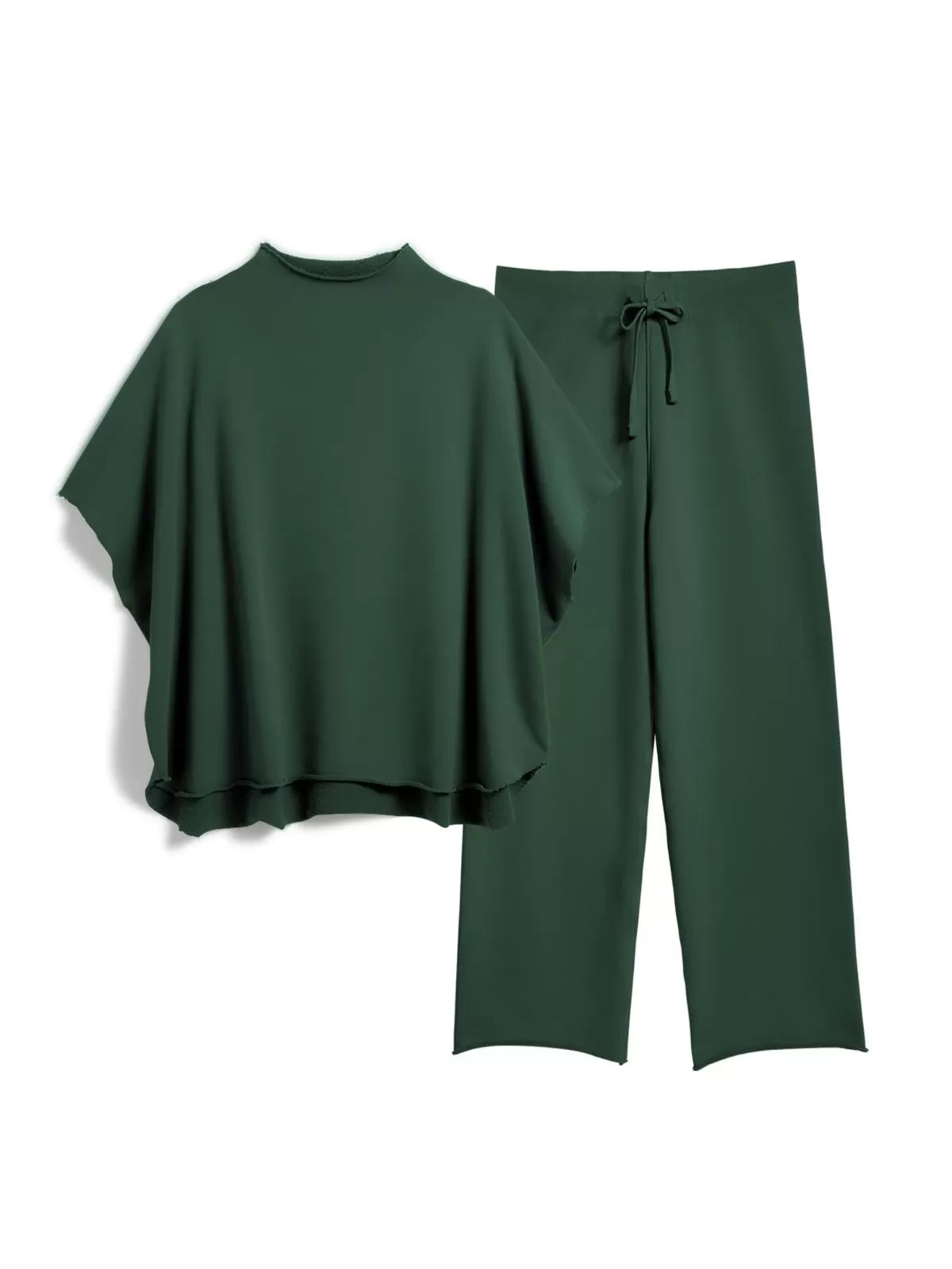Solid Casual High Neck Mock T-shirt & Solid Wide Leg Pants Lounge Set