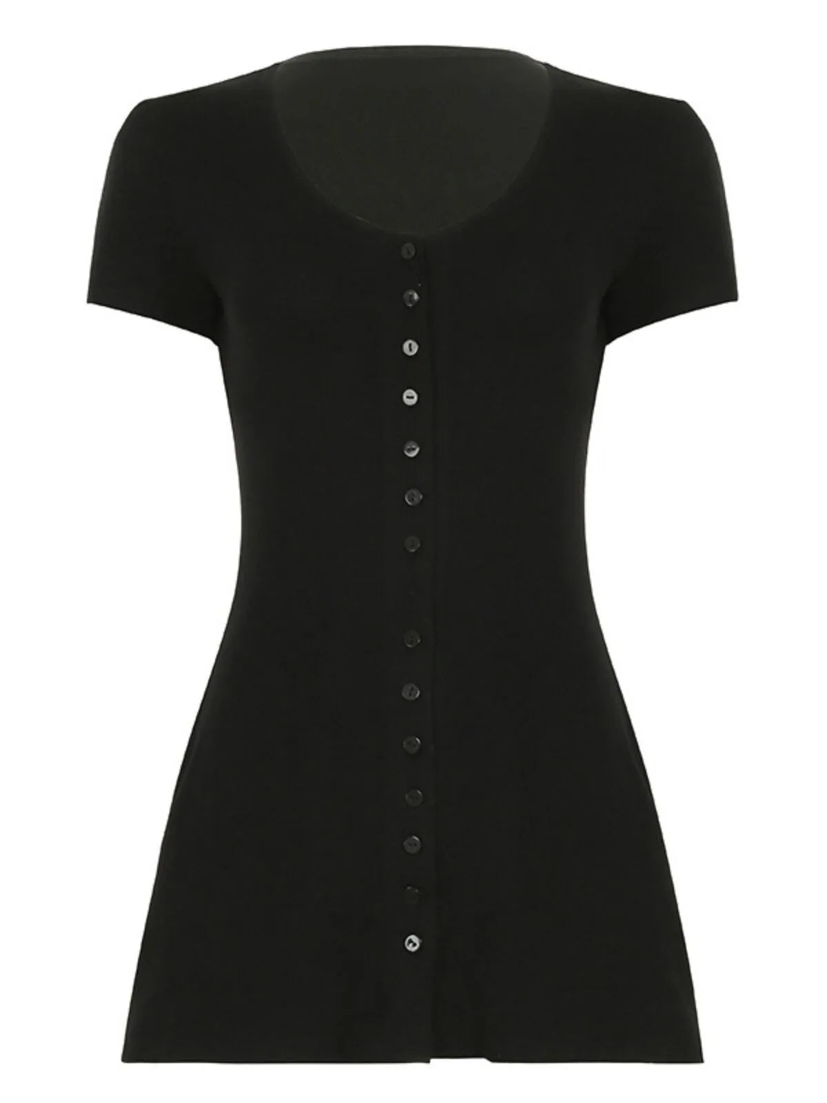 Solid Casual Summer Button Deep V Neck A-line Dress for Daily Wear