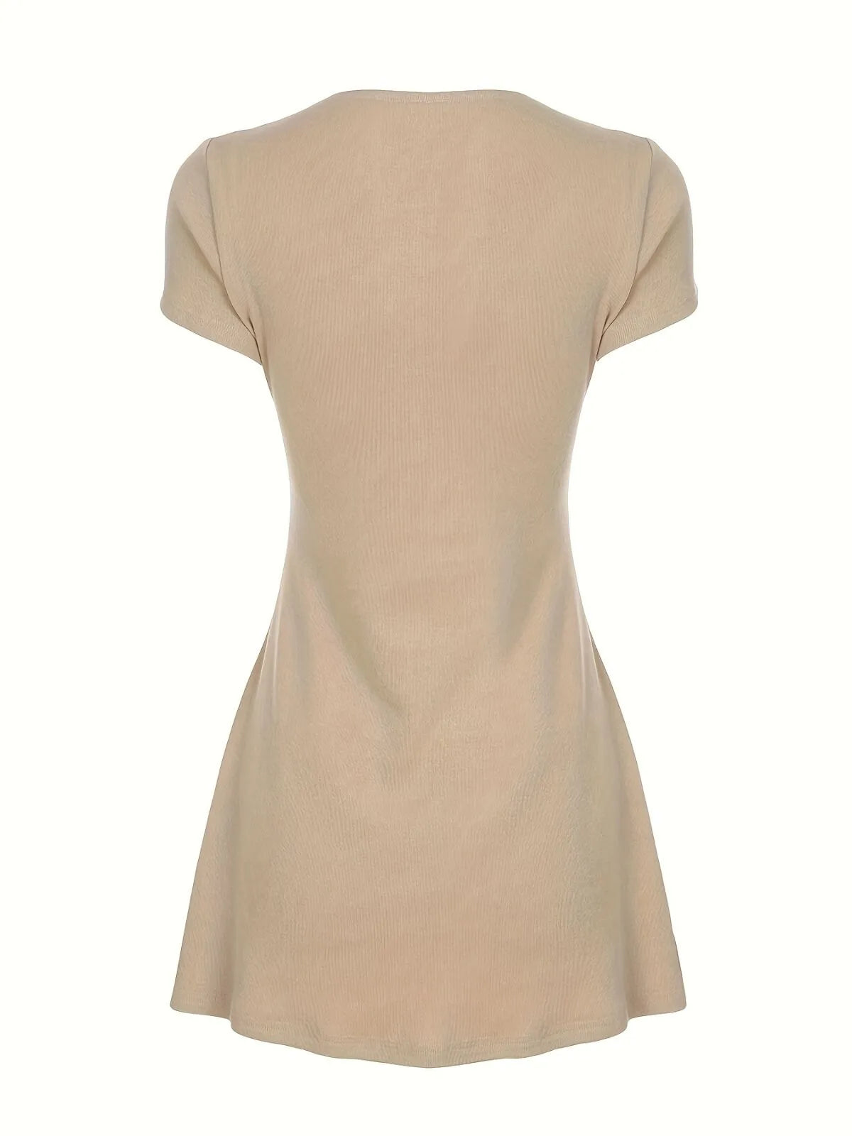 Solid Casual Summer Button Deep V Neck A-line Dress for Daily Wear