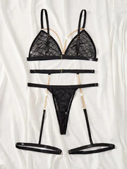 3pcs Set Solid Chain Lace Sexy Lingerie