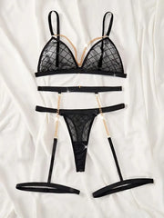 3pcs Set Solid Chain Lace Sexy Lingerie
