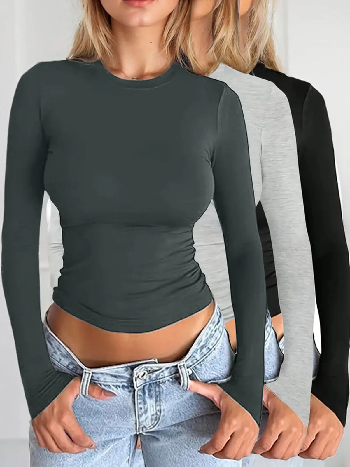3-Pack Solid Round Neck Regular Sleeve Long Sleeve T-shirt