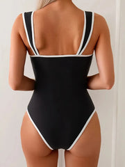 Solid Contrast Binding Spaghetti Strap One-piece