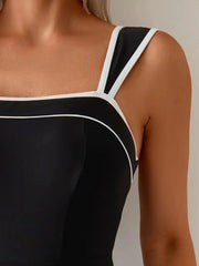 Solid Contrast Binding Spaghetti Strap One-piece