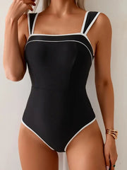Solid Contrast Binding Spaghetti Strap One-piece