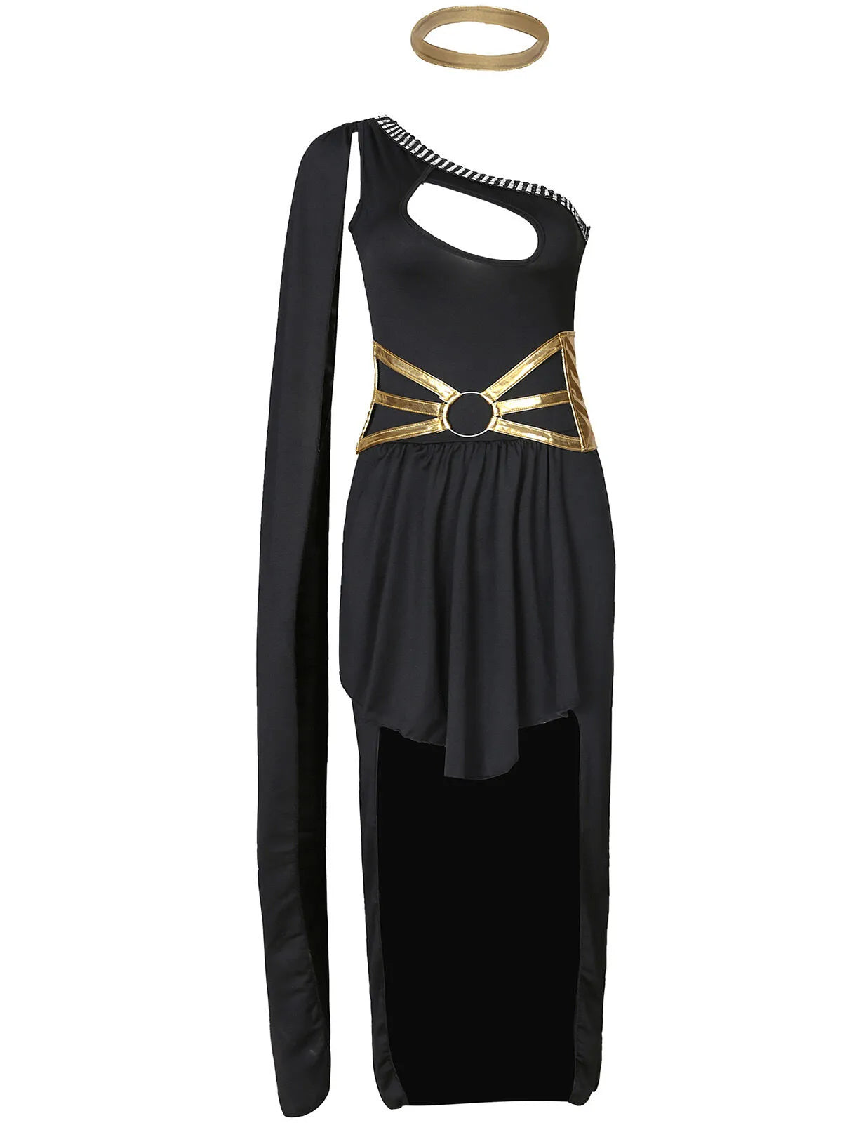 Solid Contrast Halloween Cosplay Cleopatra Binding One Shoulder Cold Shoulder Shift Dress, Accessories not included