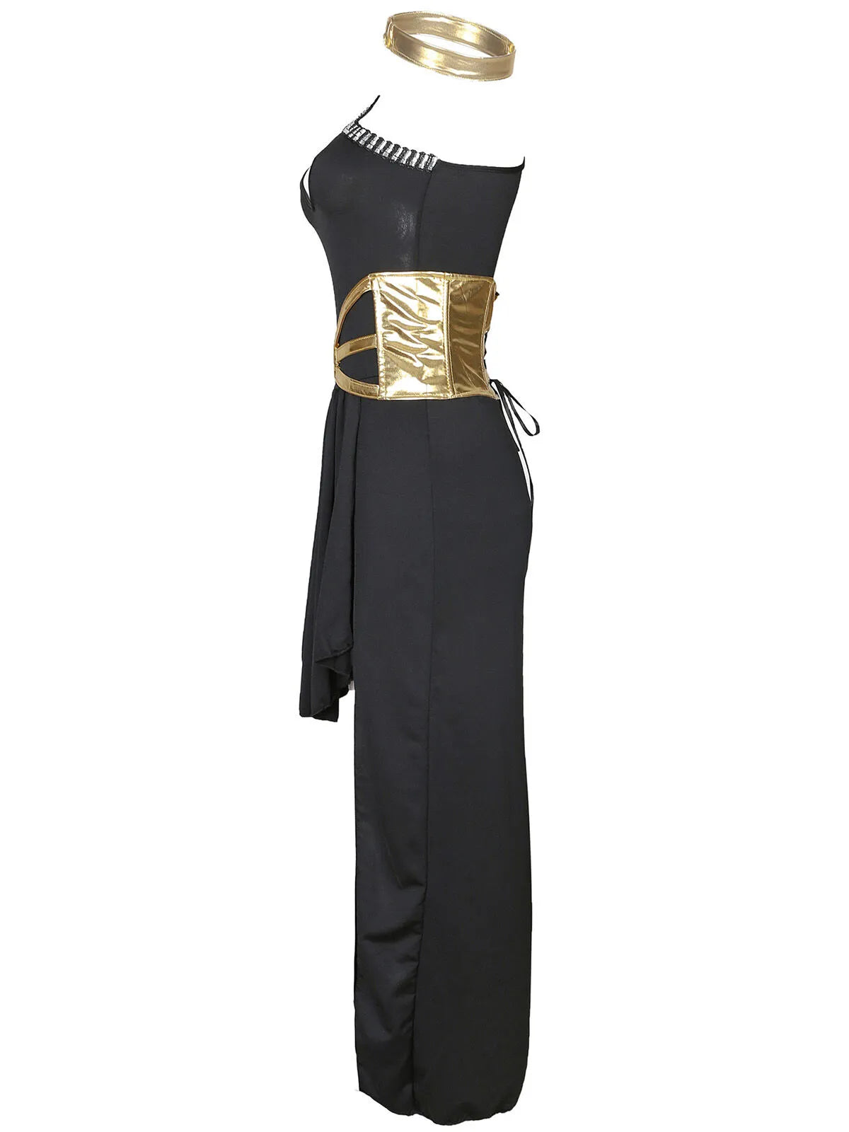 Solid Contrast Halloween Cosplay Cleopatra Binding One Shoulder Cold Shoulder Shift Dress, Accessories not included