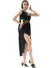 Solid Contrast Halloween Cosplay Cleopatra Binding One Shoulder Cold Shoulder Shift Dress, Accessories not included