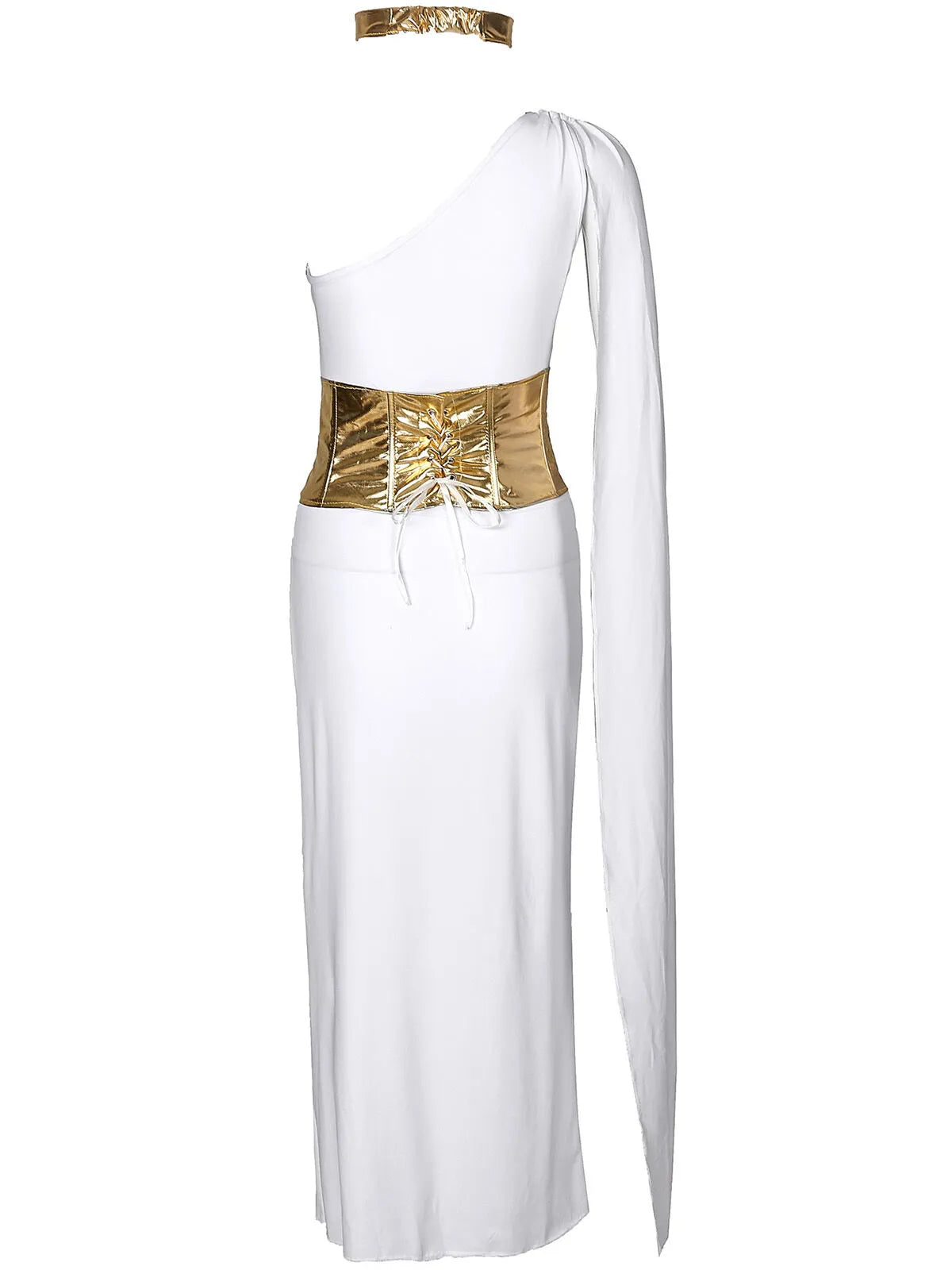 Solid Contrast Halloween Cosplay Cleopatra Binding One Shoulder Cold Shoulder Shift Dress, Accessories not included