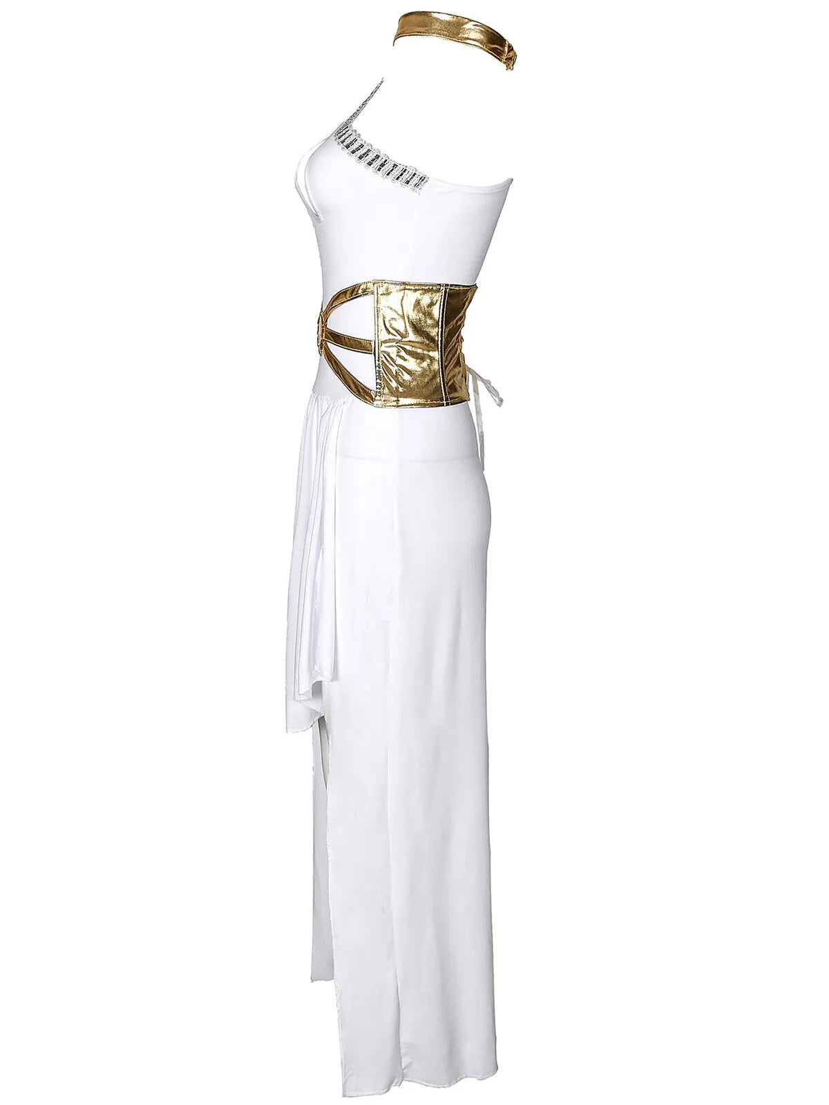Solid Contrast Halloween Cosplay Cleopatra Binding One Shoulder Cold Shoulder Shift Dress, Accessories not included