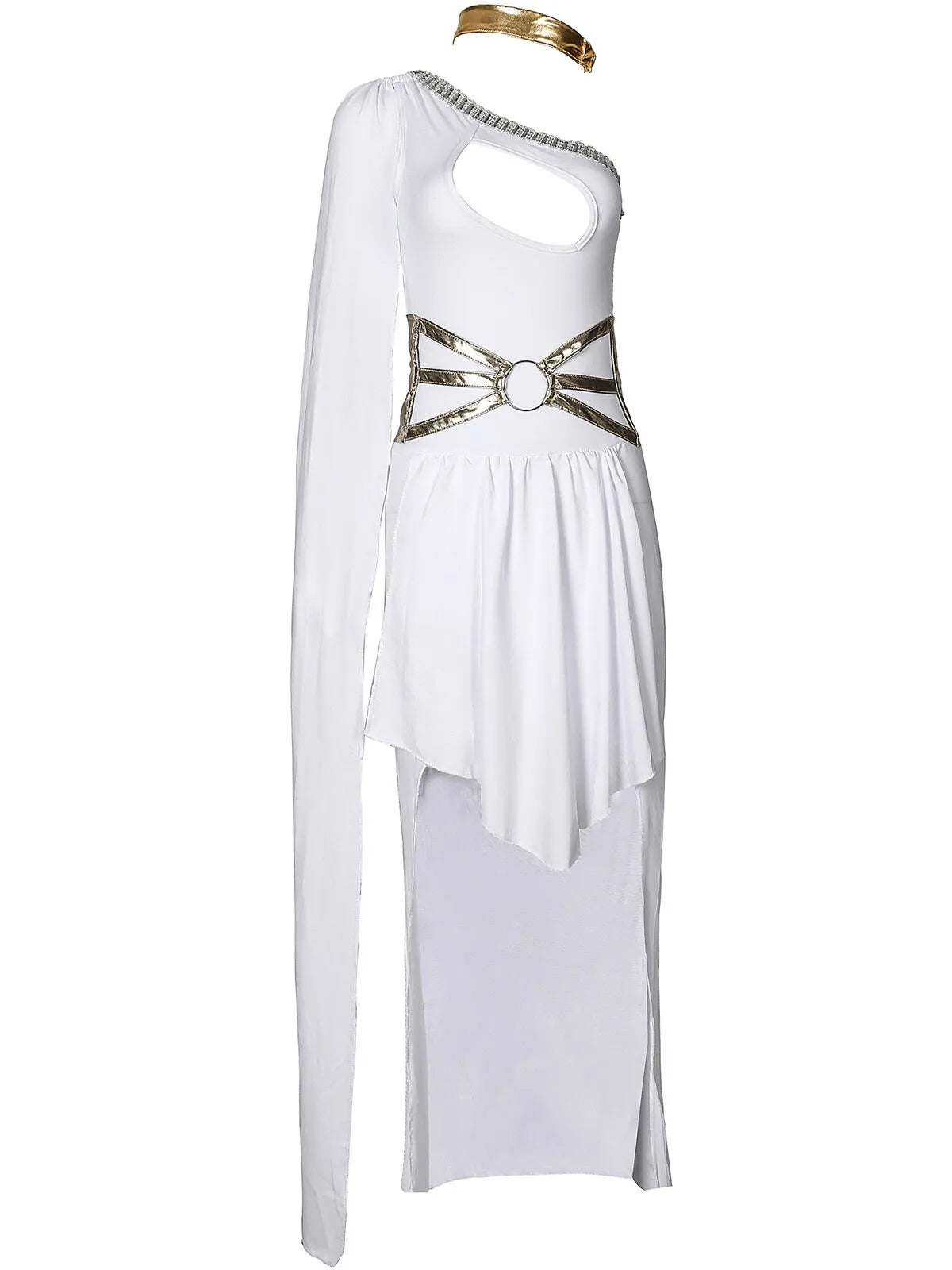 Solid Contrast Halloween Cosplay Cleopatra Binding One Shoulder Cold Shoulder Shift Dress, Accessories not included