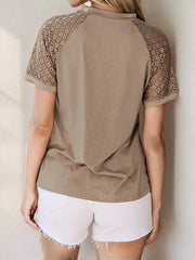 Solid Contrast Lace Seam Detail Raglan T-shirt