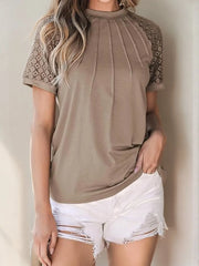 Solid Contrast Lace Seam Detail Raglan T-shirt