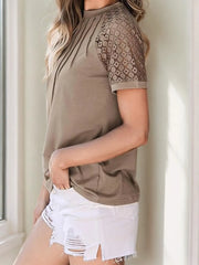 Solid Contrast Lace Seam Detail Raglan T-shirt