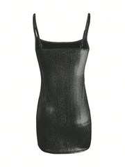 Solid Sexy Sequin Spaghetti Strap Bodycon Dress