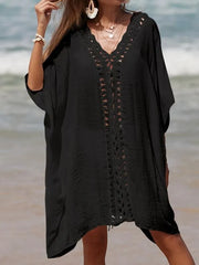 Solid Crochet Cutouts Round Neck Cover Up