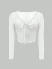 Solid Cut Out Round Neck Blouse