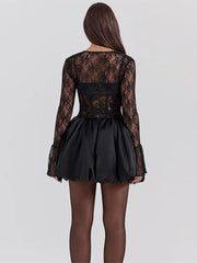 Solid Dark Style Halloween Slim Sexy Lace Spaghetti Strap A-line Dress
