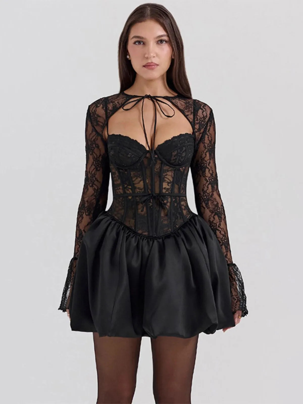 Solid Dark Style Halloween Slim Sexy Lace Spaghetti Strap A-line Dress