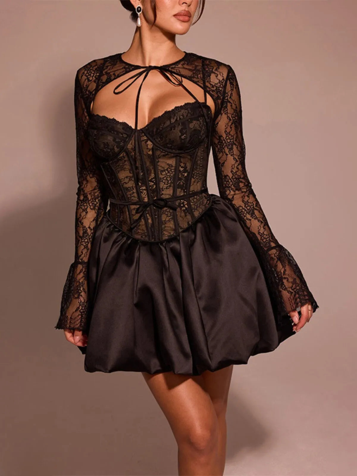 Solid Dark Style Halloween Slim Sexy Lace Spaghetti Strap A-line Dress