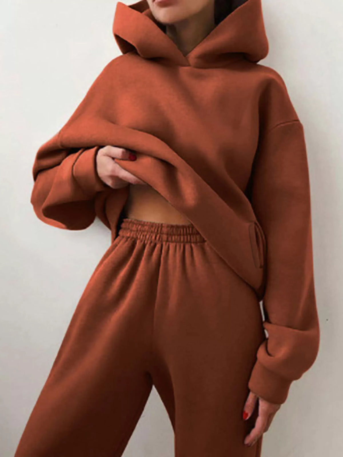 Solid Drop Shoulder Hooded Sweatshirt & Solid Sweatpants