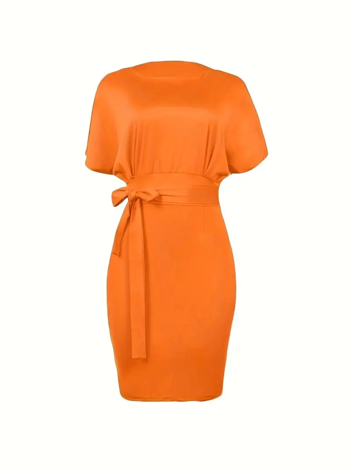 Solid Elegant Belted Fitted Dress