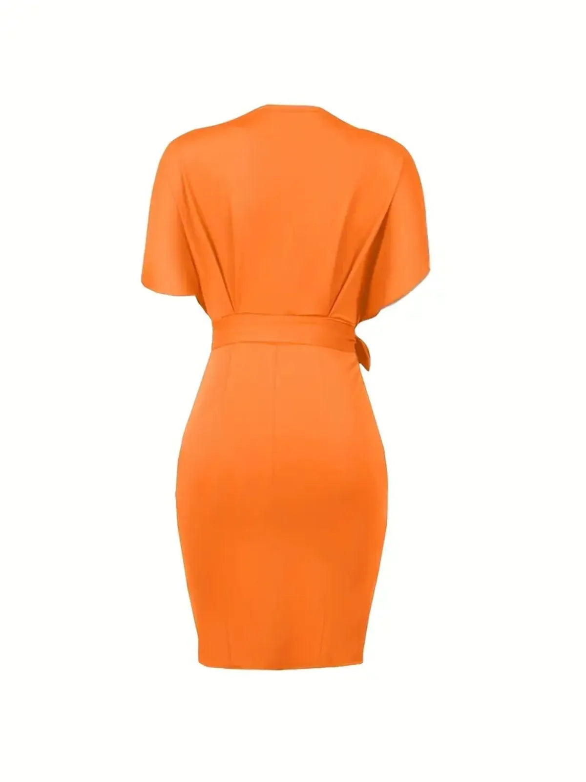 Solid Elegant Belted Fitted Dress