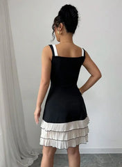 Solid Elegant Bow Suspender Tiered Dress