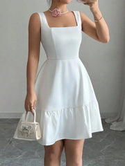 Solid Elegant Graduation Square Neck A-line Dress